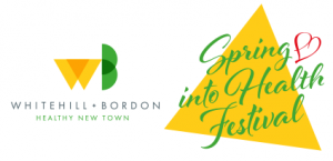 Whitehill & Bordon logo, alongside Spring Into Health Festival logo